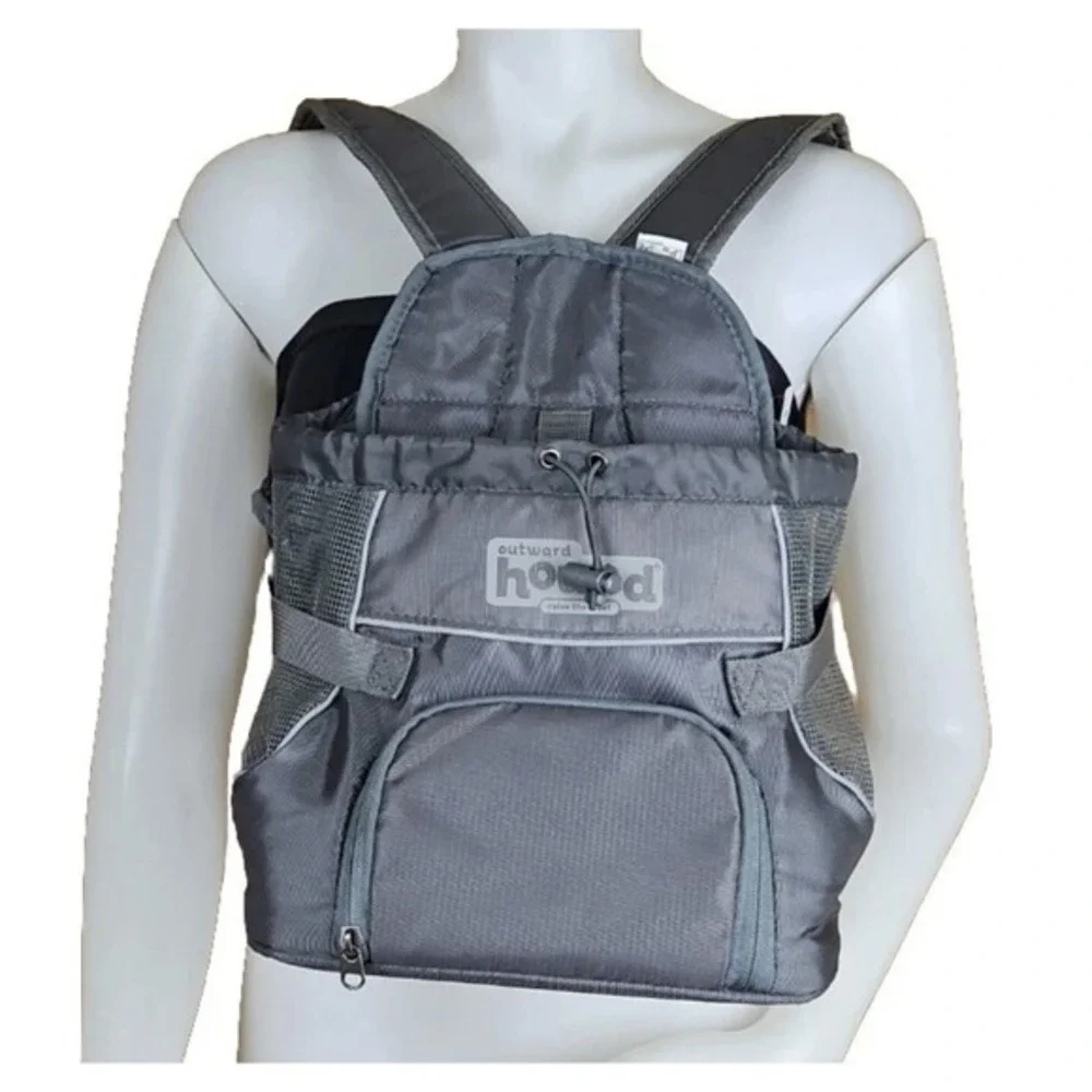 Outward Hound‎ Dog Carrier Backpack Travel Bag Drawstring Closure Gray